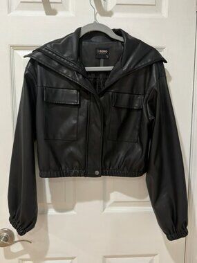 Women’s Cropped Faux Leather Bomber Jacket